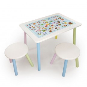 Детский комплект стол и два табурета круглых с накладкой Алфавит (Белый, Белый, Цветной) в Менделеевске - mendeleevsk.ok-mebel.com | фото 2