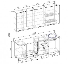 Кухонный гарнитур Капри 2200 h950 (Стол. 38мм) в Менделеевске - mendeleevsk.ok-mebel.com | фото 2