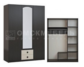 Шкаф 3-х дверный с 2 ящиками с зеркалом Шк51 МС Люсси (венге/дуб девон) в Менделеевске - mendeleevsk.ok-mebel.com | фото