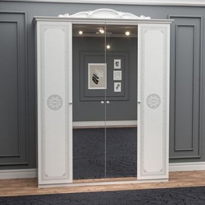 Шкаф 4-х дверный с зеркалами (12.244) Грация (белый/серебро) в Менделеевске - mendeleevsk.ok-mebel.com | фото