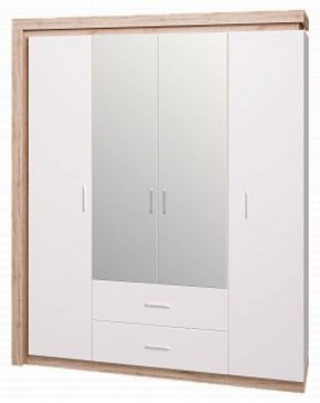 Шкаф для одежды с ящиками 4-х створчатый с зеркалом Люмен 16 в Менделеевске - mendeleevsk.ok-mebel.com | фото