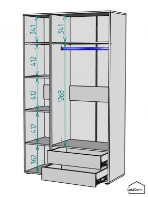 Шкаф Linnea MHR-3PO-2 2050х1200х510 (Белый-М 11.1.2) в Менделеевске - mendeleevsk.ok-mebel.com | фото 3